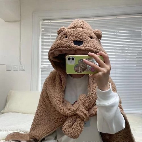 ins卡通小熊披肩斗篷冬季外出保