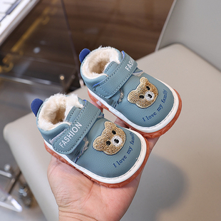 男宝宝加绒棉鞋0-1一2岁学步鞋秋冬款女童叫叫鞋带响防滑软底保暖