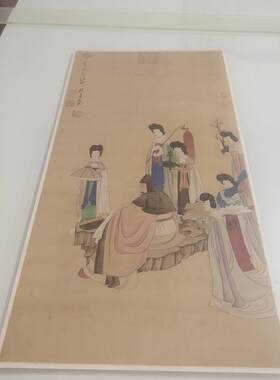 洪绶仕女t画明朝复古字画真迹高清微喷复制临摹工笔人物装饰画