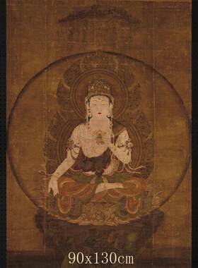 空藏菩萨国画复制画无框绢布仿古工笔人物画90XC130cm复古装饰画
