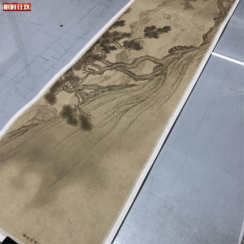 英白描罗p汉图卷高清微喷古达名画复制工笔白描佛像临摹绢布画稿