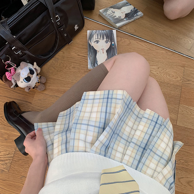 显白 小雏菊/原创秋冬校供感jk格裙学生a字半身学院风百褶裙短裙