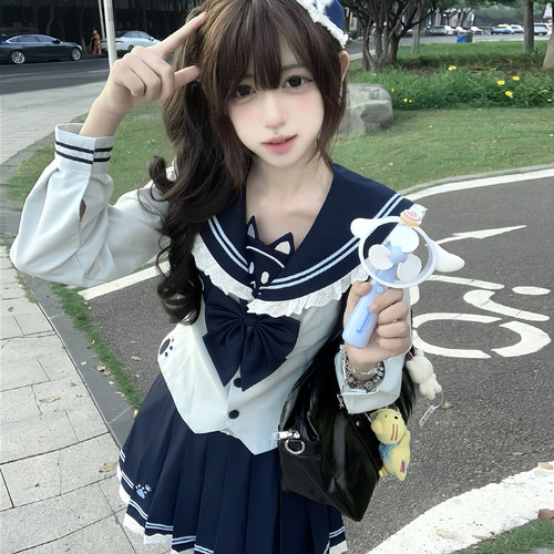 奈香娜【猫小鱼】原创正版可爱萌款刺绣水手服裙收腰jk制服套装