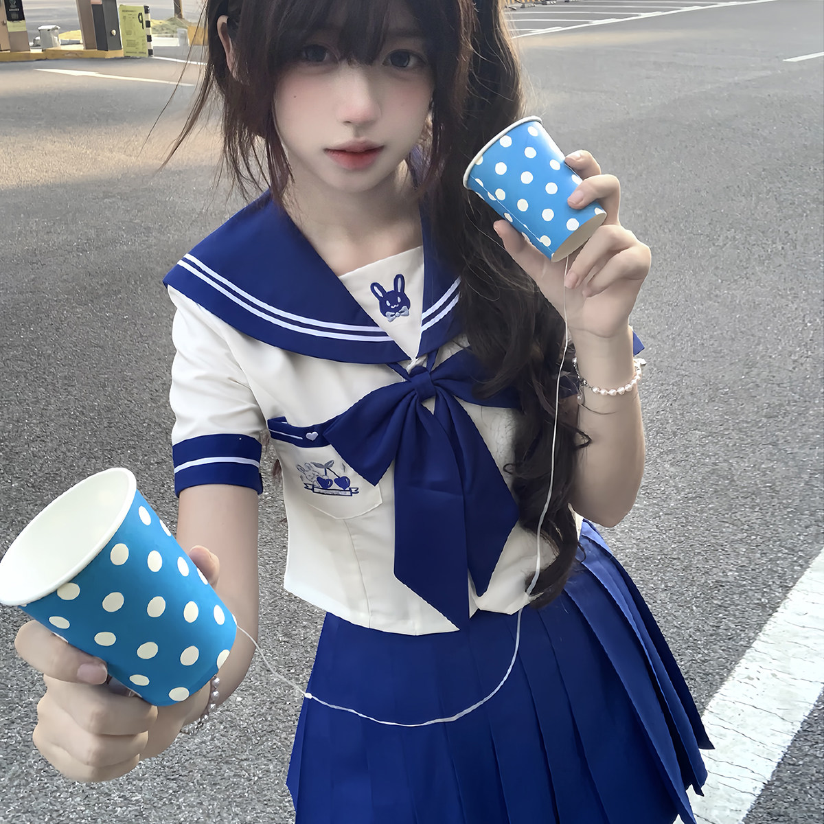 奈香JK原创【蓝樱兔】兔兔刺绣萌款水手服正版学生可爱制服套装图片