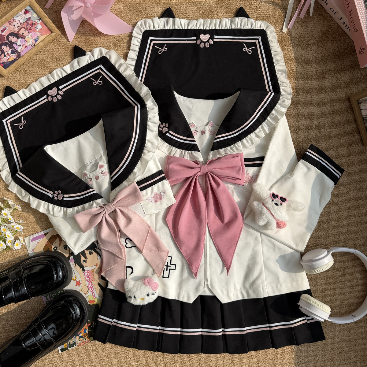 奈香娜原创【奶芙喵】正版jk制服水手服可爱收腰显瘦学院风套装