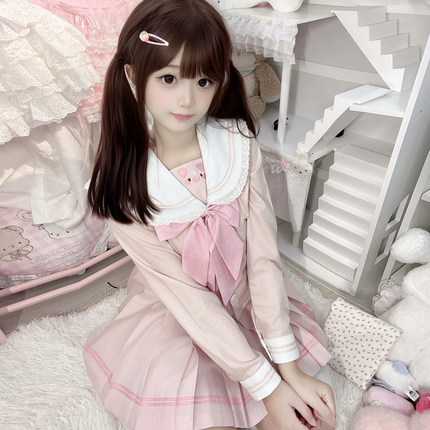 奈香娜原创【啵啵猪】正版水手服可爱jk制服收腰显瘦学院风套装