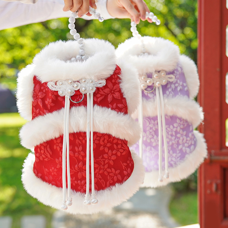 秋冬猫咪加绒国风新年唐装盘扣宠物狗狗猫咪衣服用品无毛猫布偶