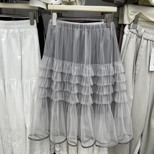 多层木耳边蓬蓬半身裙大摆中裙 新款 法式 超仙网纱蛋糕裙女2026春季