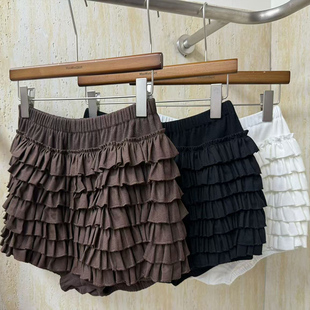 纯色显瘦舒适温柔百搭半身裙裤 韩系甜美多层蛋糕花边短裤 2026春季