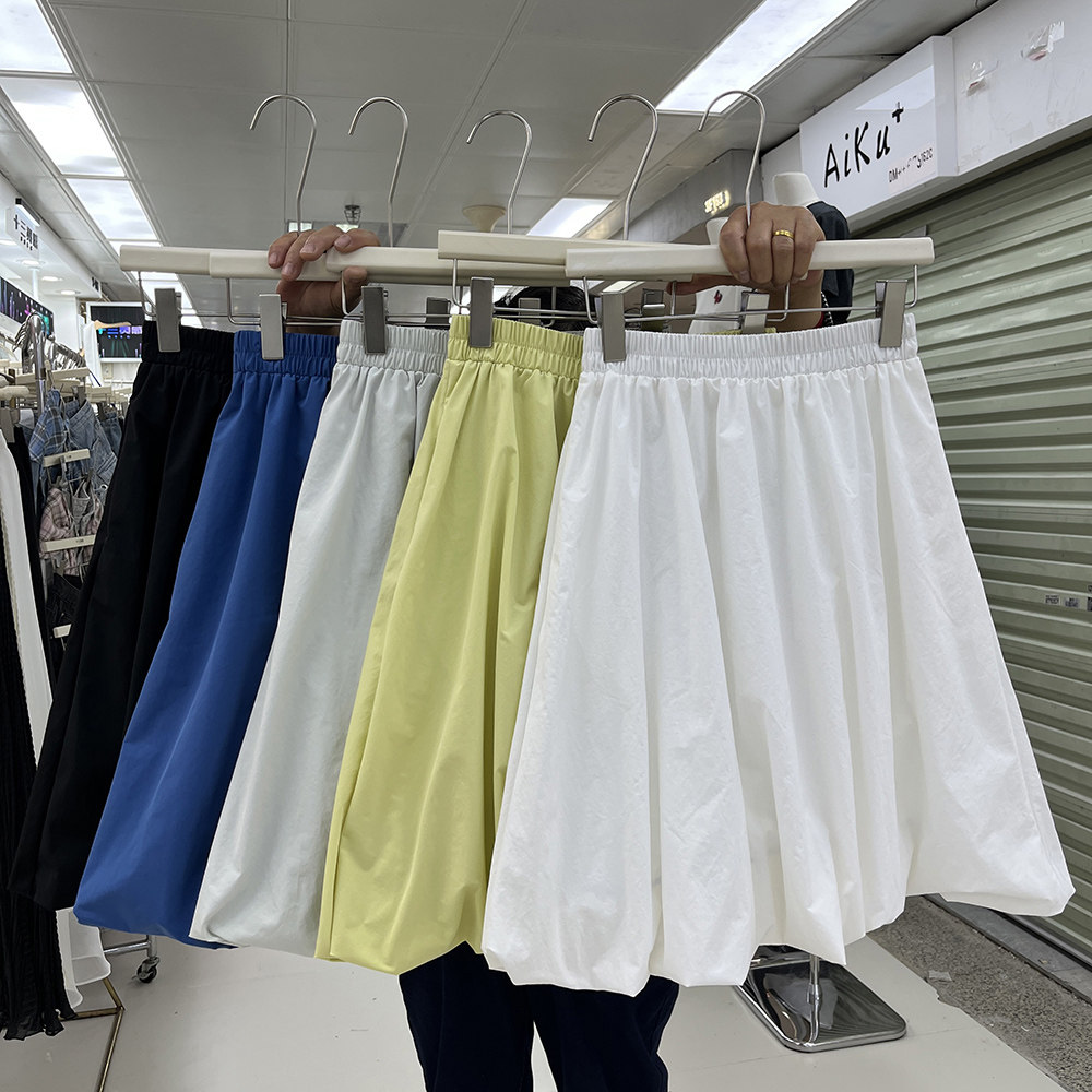 韩系时尚花苞a字半身裙女松紧腰遮肉显瘦蓬蓬裙甜美糖果色灯笼裙