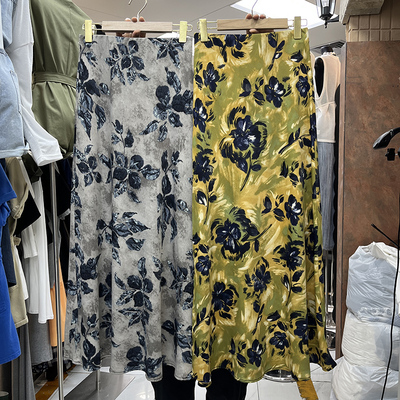 新中式优雅花朵印花半身裙