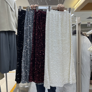 优雅闪闪丝绒亮片鱼尾半身裙2025秋冬新款名媛风气质a字包臀长裙