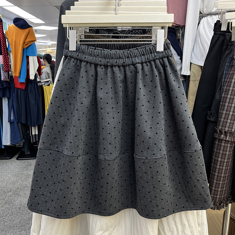 复古波点毛呢茧型半身裙女秋冬季小个子时尚口袋A字蓬蓬短裙/中裙
