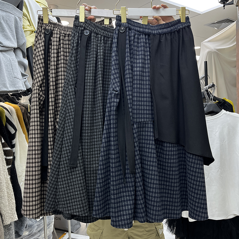 小众设计感不规则格子半身裙