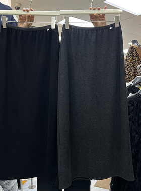 灰色羊绒混纺毛呢半身裙女2025秋冬新款中长款高腰显瘦开叉直筒裙