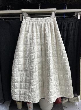 韩系复古格子夹棉花苞半身裙女2025冬季新款保暖加厚中长款棉裙子