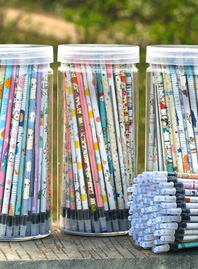 小清新中性笔芯桶装蓝色0.5mm黑色红色混合装全针管0.38学生100支