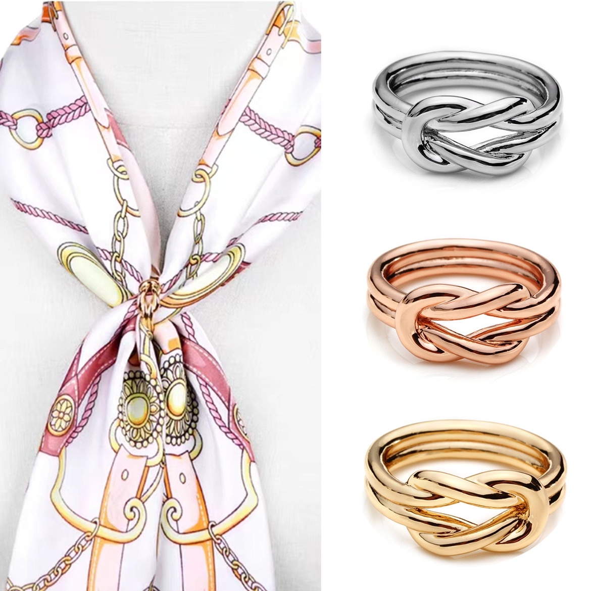 高档同心结丝巾扣环飘带丝带打结扣披肩扣小号方巾扣配饰新款胸针