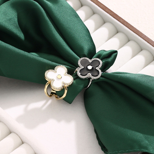 四叶草黑白小香风丝巾衬衫飘带打结配饰气质胸针大方巾环扣蝴蝶结