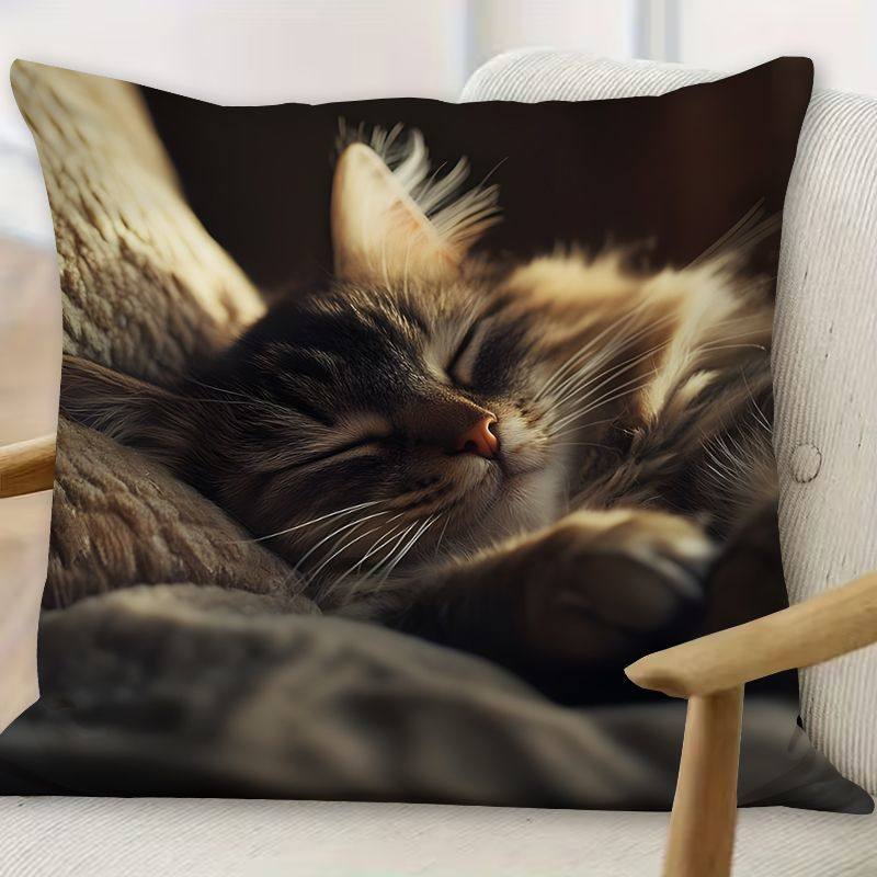 跨境爆款睡觉猫咪系列印花抱枕可爱客厅沙发摆件含芯床头枕套腰枕