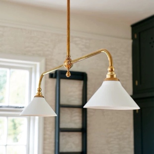 全铜美式简约复古餐厅岛台线性吊灯咖啡厅吧台创意设计师茶室吊灯