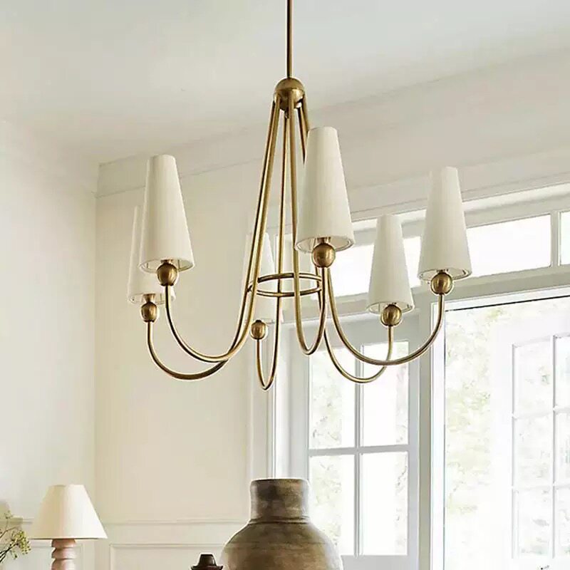 简美全铜客厅吊灯轻奢法式别墅复古简约餐厅卧室意式布罩个性灯具