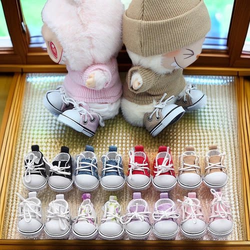 17cm拉布布娃衣盲盒搪胶公仔套装着替挂件一二代labubu休闲帆布鞋