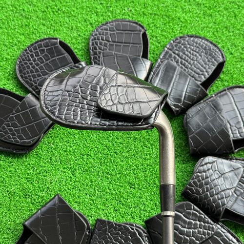 日韩新黑色硬质鳄鱼纹杆套 高尔夫铁杆套 球头磁吸保护套挖起杆套