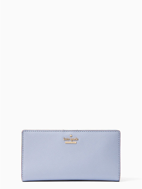 清仓特惠kate spade NEW YORK十字纹牛皮玫瑰金午夜蓝长款钱包