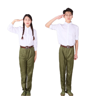 男女芳华七八十年代知青老式装军学生白衬衣海魂衫蓝绿长裤演出服
