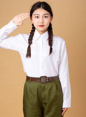 男女芳华七八十年代知青老式装军学生白衬衣海魂衫蓝绿长裤演出服