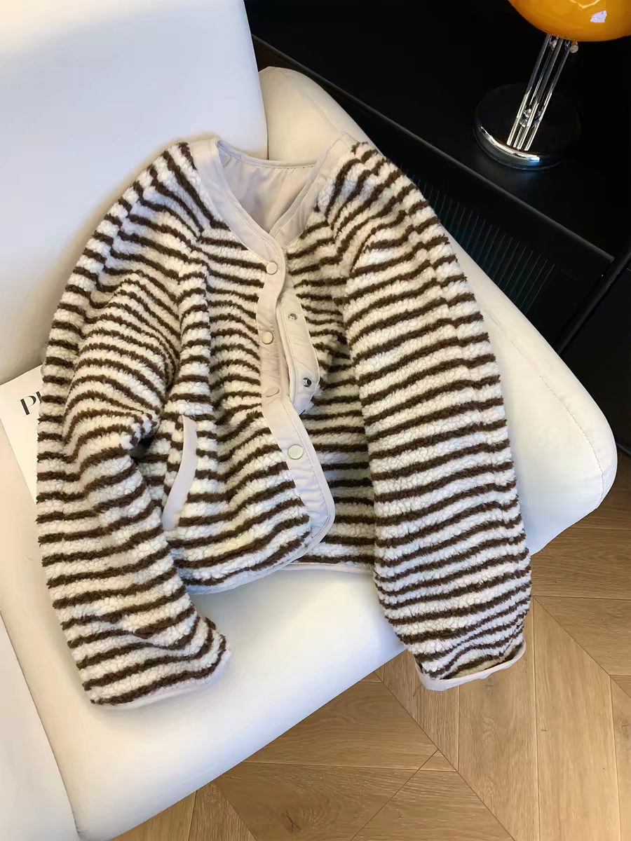 两面穿条纹羊羔毛短外套,女装/女士精品,短外套,淘宝优惠券,粉丝福利购,淘宝优惠卷