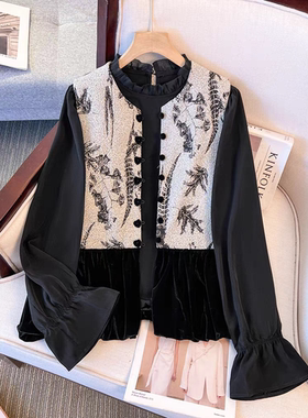 新中式国风马甲丝绒上衣两件套