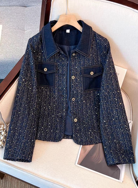 牛仔拼接亮片外套