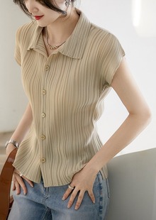 潮 衬衫 外贸原单意大利女装 余单外单清仓出口欧货褶皱肌理连肩短袖