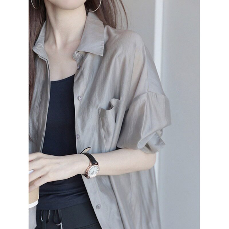 CLEARANCE PICKS UP LEAKS FIRST-LINE BRAND COUNTERS SHOPPING MALLS WITHDRAW LABEL CUTTING WOMENS CLOTHING FRENCH HIGH-END CHIFFON LOOSE SUNSCREEN SHIRTS