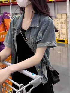 短袖牛仔外套女夏季新款搭配连衣裙美式复古休闲百搭薄款牛仔上衣