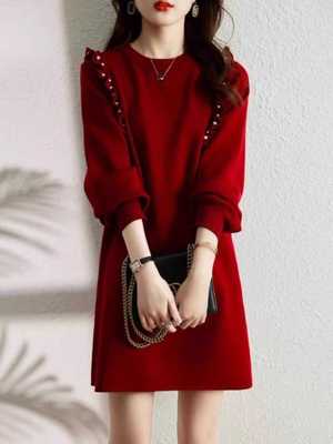 内搭长袖毛衣裙女式打底圆领宽松