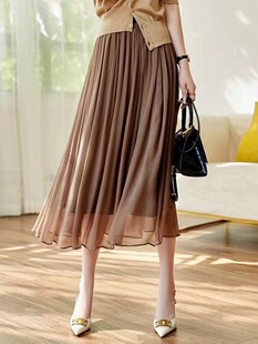 欧根纱半身裙女夏季2023新款高腰中长款气质流光半裙高端a字纱裙