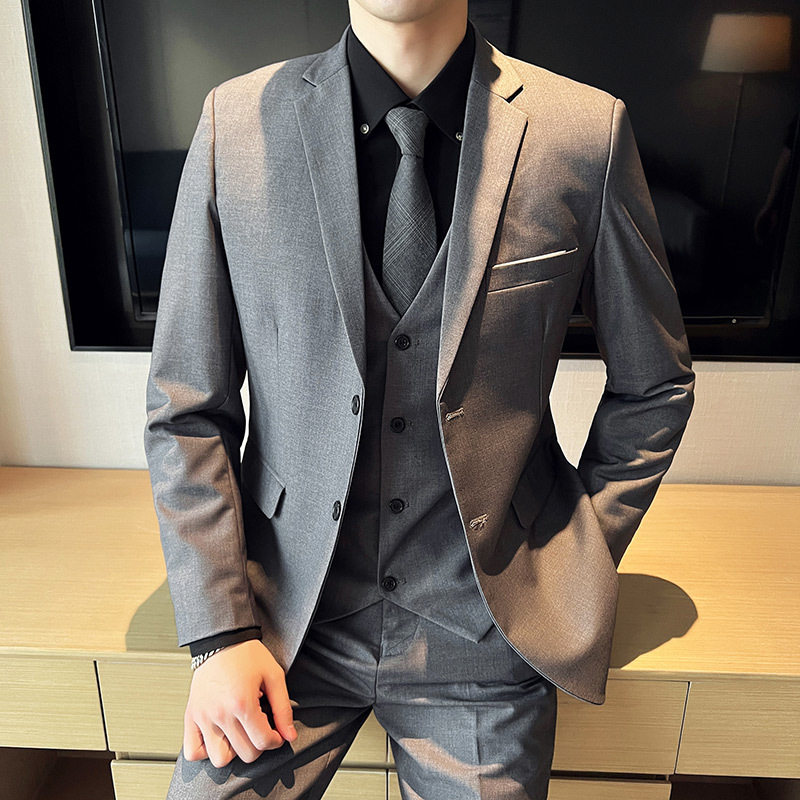 男士韩版修身西服三件套白领上班工作西服套装新郎结婚礼服