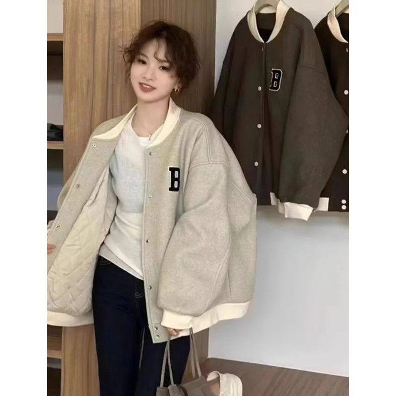特大码300斤复古棒球服女短外套撞色字母宽松开衫夹克显瘦通勤风,女装/女士精品,短外套,淘宝优惠券,粉丝福利购,淘宝优惠卷