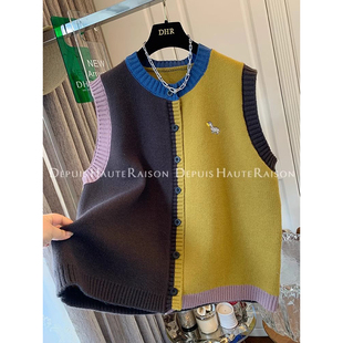 上衣 超好看撞色针织毛衣马甲背心女胖mm宽松开衫 特大码 300斤春装