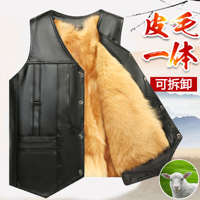 秋冬季皮毛一体真皮马甲老年保暖
