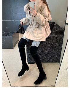 2023秋冬新款长筒靴SW5050绒面弹力过膝靴高跟瘦腿高靴女