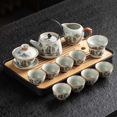 2025新款汝窑茶壶高端功夫盖碗茶杯茶具套装家用陶瓷泡茶专用中式