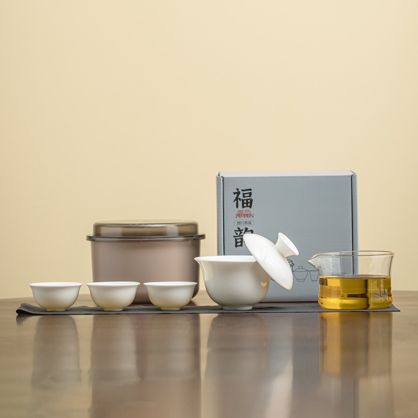 白瓷盖碗旅行茶具套装户外阳台便携式快客杯一壶三杯简易泡茶茶具