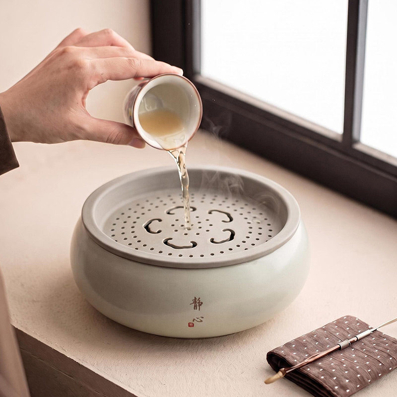 汝窑茶洗水盂杯洗大号建水缸过滤笔洗茶道配件轻奢茶承壶承茶盘