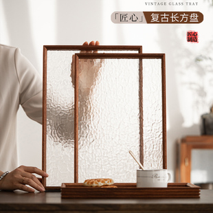 餐盘玻璃茶托盘复古竹制茶盘 家用茶室水果点心盘收纳茶点盘日式