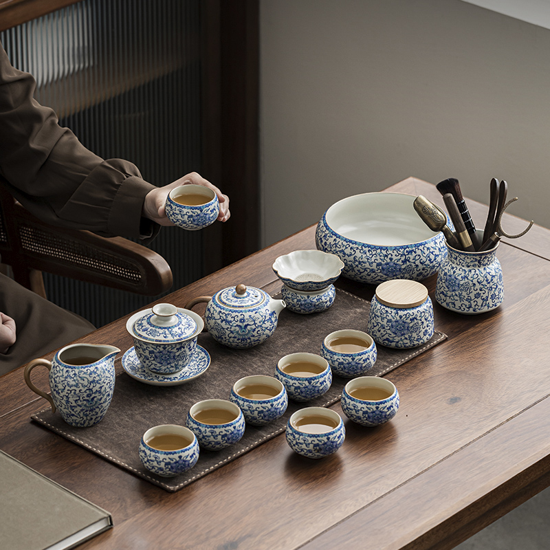 汝窑功夫茶具套装家用2025新款办公室喝茶泡茶盖碗茶壶茶杯子套装