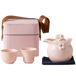 粉色陶瓷一人旅行茶具套装便携式快客杯户外功夫少女士方形收纳包